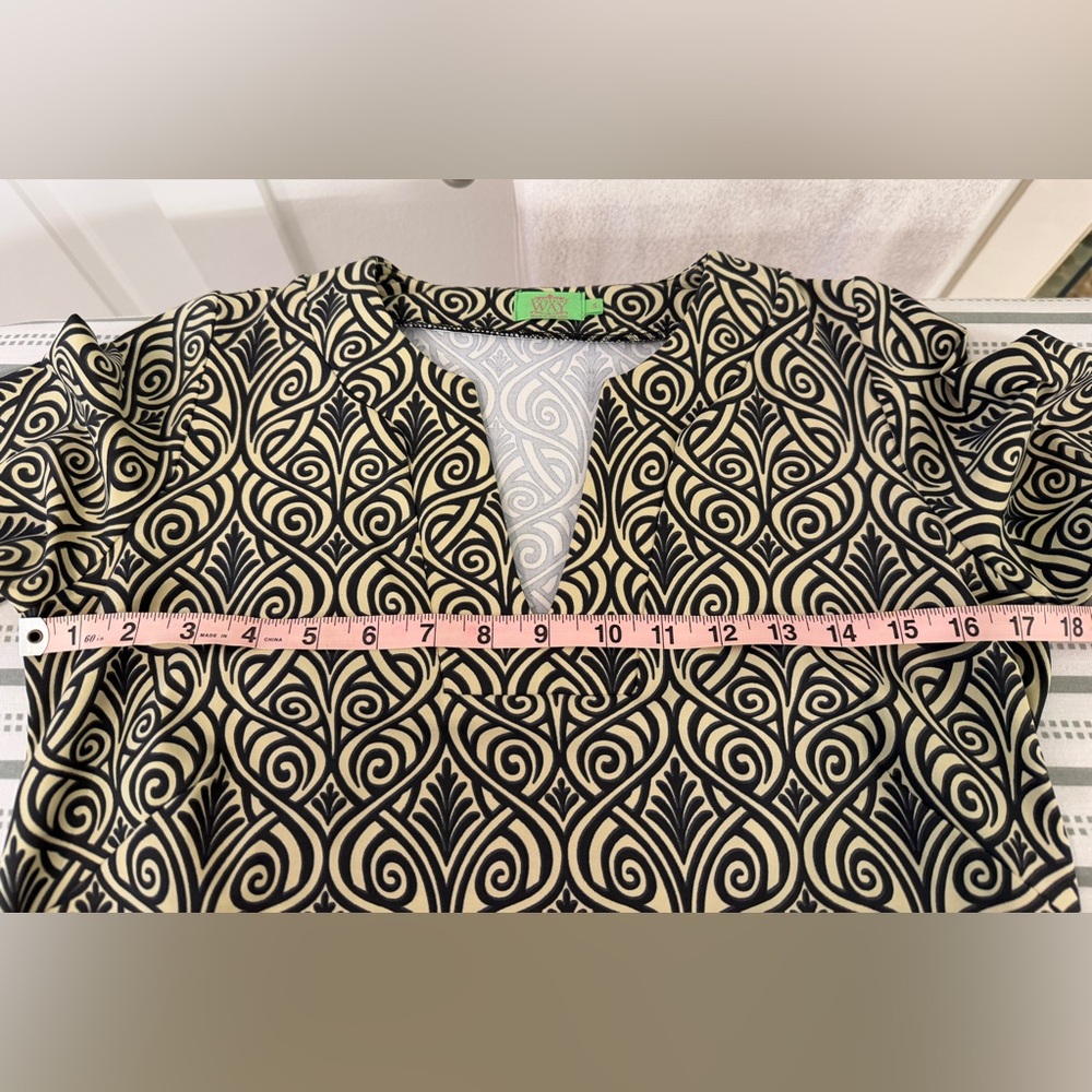 NWOT - Katherine Way - Black & Cream Swirl-Print Midi Dress. - Picture 8 of 9